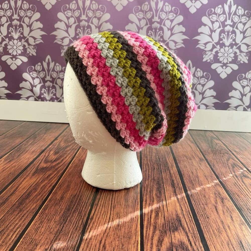 Crochet Striped Slouch Hat